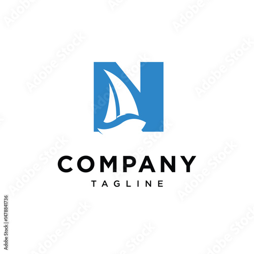 Letter N Sailing Boat Logo Icon Vector