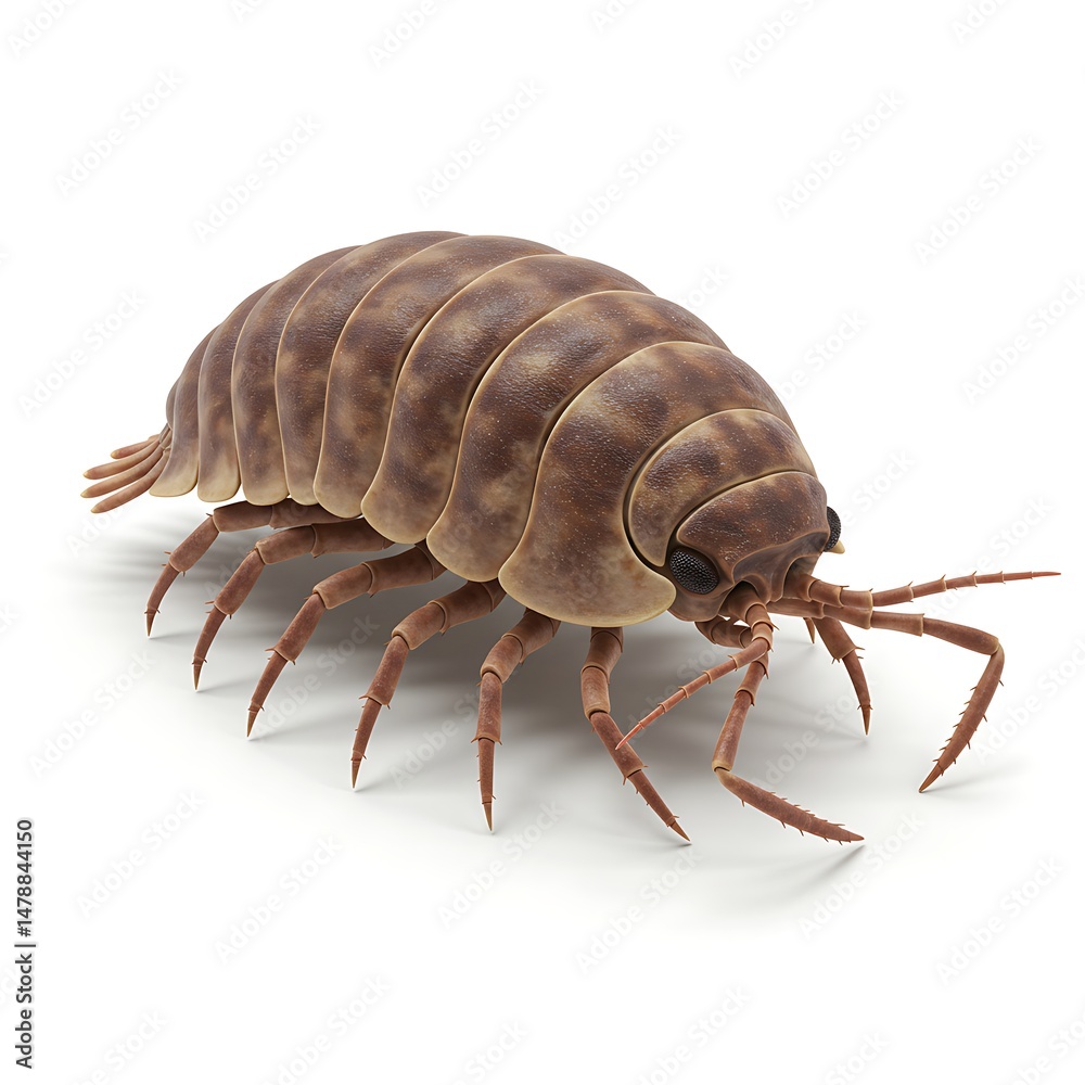 Obraz premium Detailed woodlouse, isopod, pill bug on a white background, close-up view