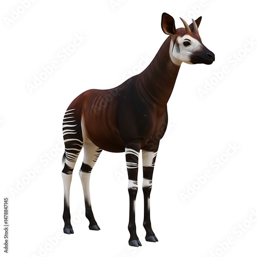 Isolated Okapi Standing Tall on a White Background, Animal Wildlife