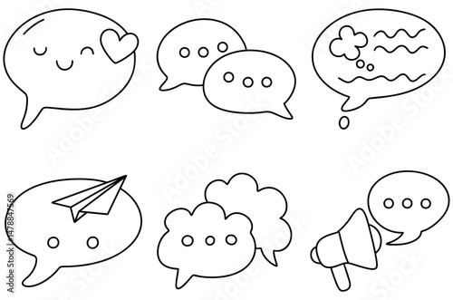 Cute comment bubbles with various expressions and icons create playful atmosphere for communication