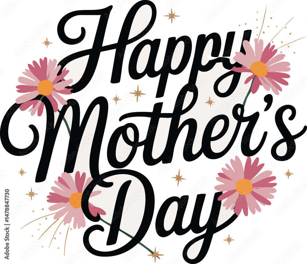 Obraz premium Festive Mother's Day graphic design with stylized flowers.