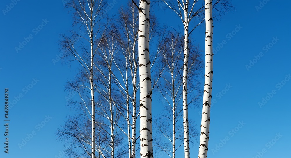 Fototapeta premium Birch Trees Swaying in a Vivid Blue Sky