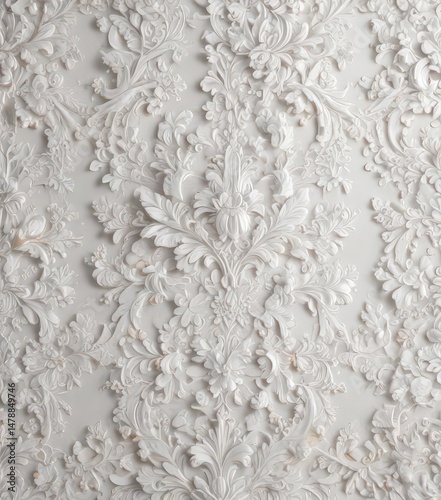 Intricate white damask floral wallpaper, elegant texture , stylish, home, lace