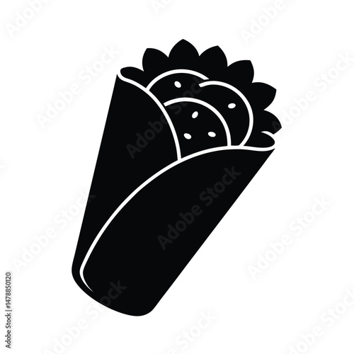 Falafel Wrap Vector Silhouette on White Background