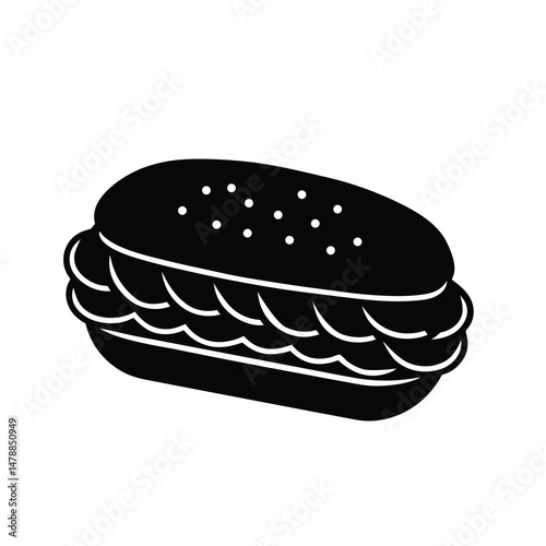 Meatball Sub Sandwich Vector Silhouette on White Background