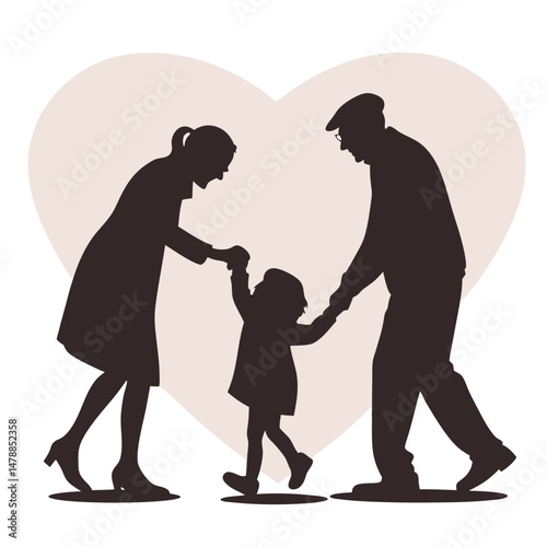 Peaceful Stroll with Grandparents Vector Silhouette