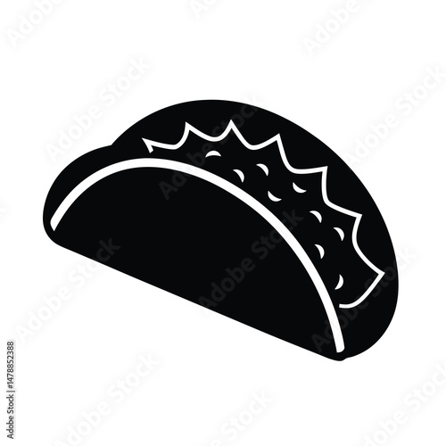 Taco with Beef Lettuce Cheese Vector Silhouette on White Background