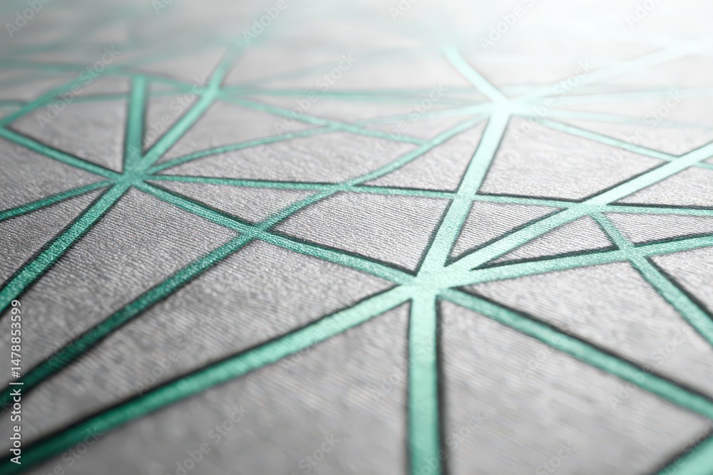 Fototapeta premium Geometric pattern on a light gray surface with teal lines.