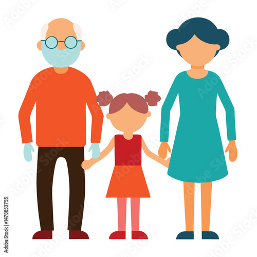 Grandparents and Young Girl Holding Hands Illustration