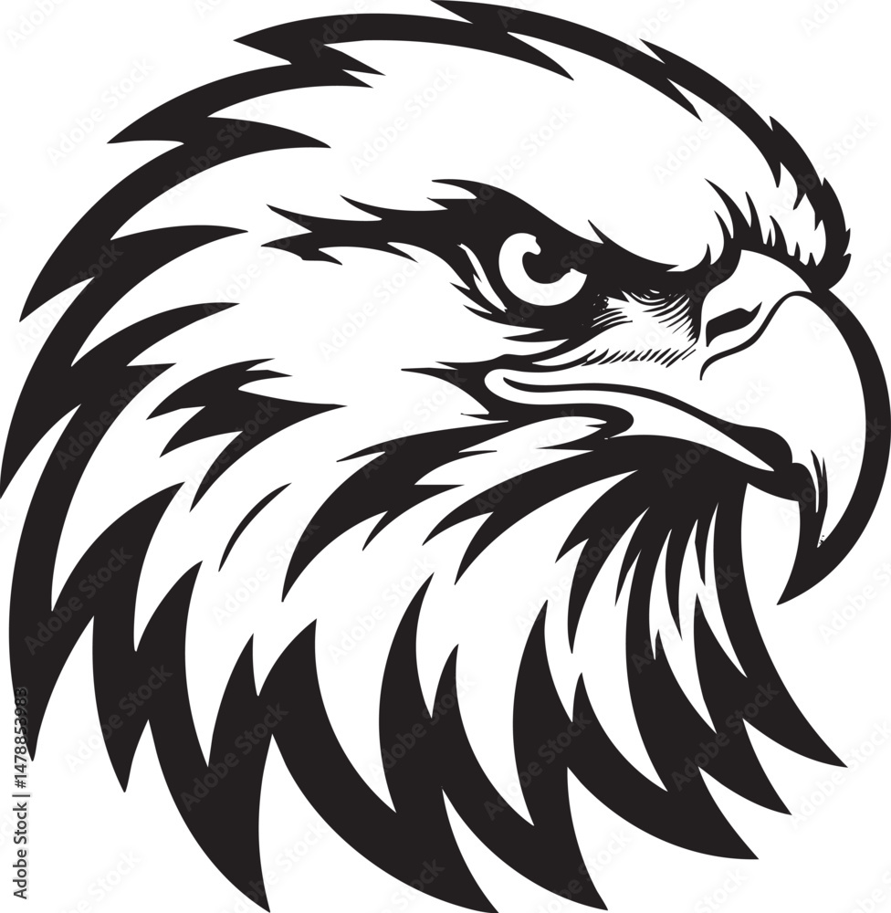 Obraz premium Powerful black and white graphic eagle head, perfect for logos and emblems.