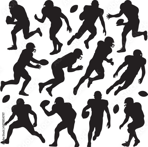 Quarterback Throwing Football Silhouette

Running Back with Ball Vector Design

Football Helmet and Ball Silhouette

Touchdown Celebration Silhouette Art

Football Player Tackling Scene Vector