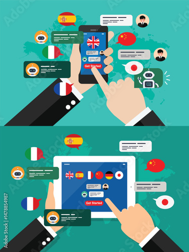 Learning of different foreign languages through smartphone or tablet