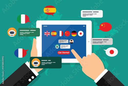 Learning of different foreign languages through the tablet in the hand
