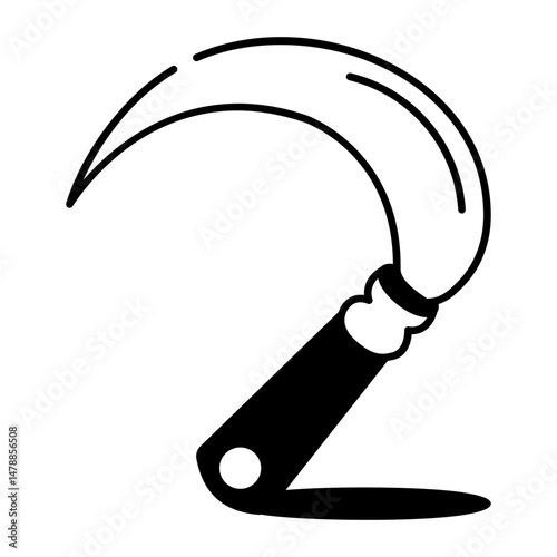 Doodle style icon showing a sharp farming sickle
