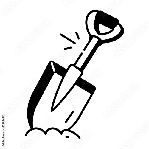 An icon of shovel designed in doodle style
