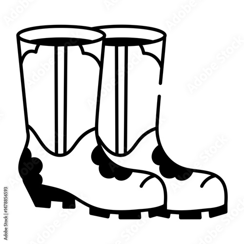 Drawing style icon of muddy farm boots
