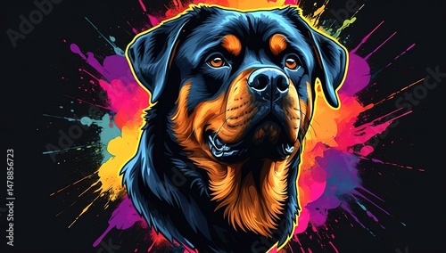 A mesmerizing piece of art featuring a neon-colored animal against a dark backdrop, accentuated with splashes of vibrant colors that bring the majestic creature to life.