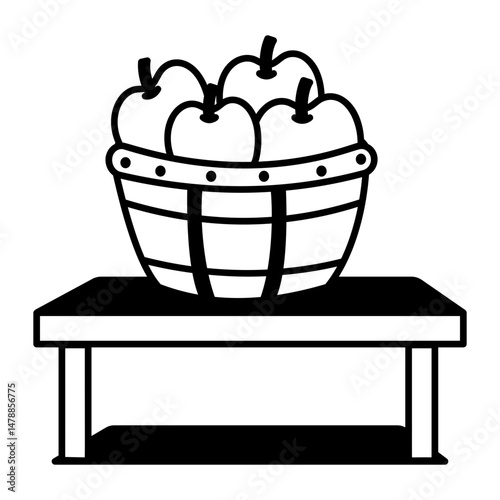 Doodle style icon showing a fresh fruit basket
