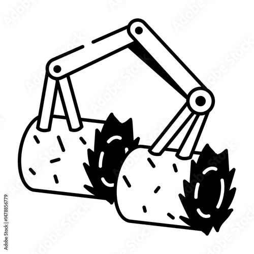 An icon of bale grabber in doodle style

