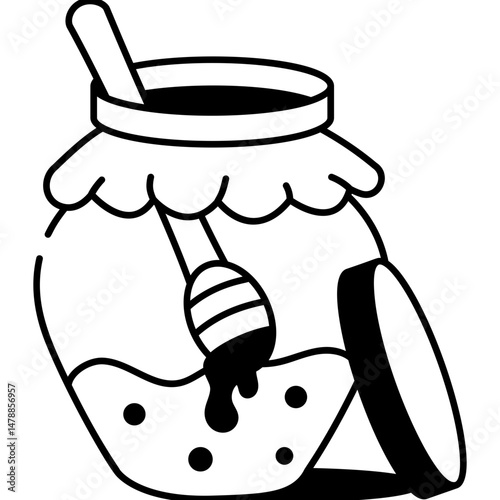 Doodle icon of honey jar with a spoon

