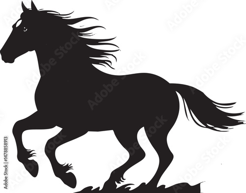 Stylish Black Silhouette of a Running Horse