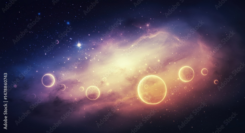 Fototapeta premium Cosmic planets align in vibrant nebula. Deep space cosmic journey, truly cosmic