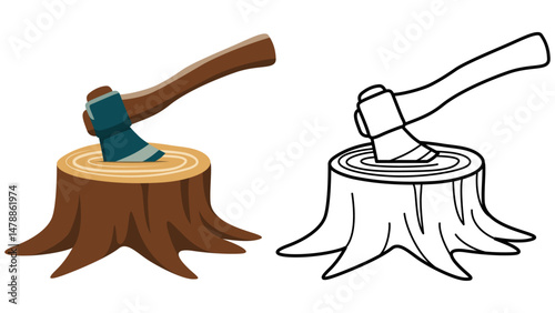 Axe Stuck in Tree Stump.