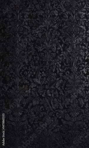 Intricate black damask, seamless floral vines , damask, texture