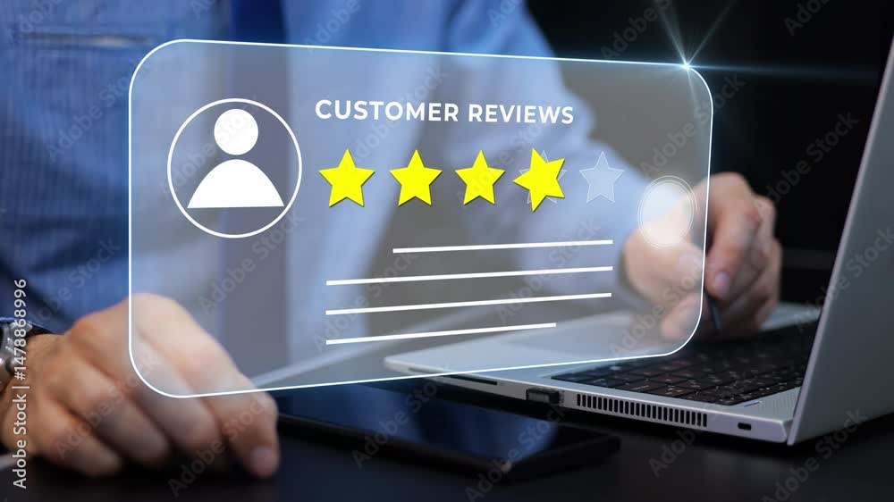 Customer review online 5 Star rating, positive product review, motion graphics