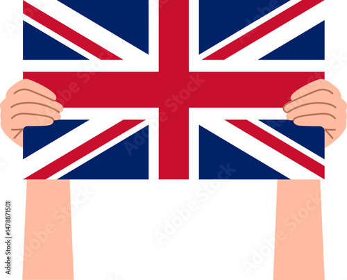 Woman's hand holding the United Kingdom flag