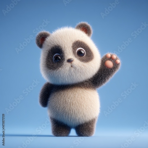 Cute panda waving against blue background