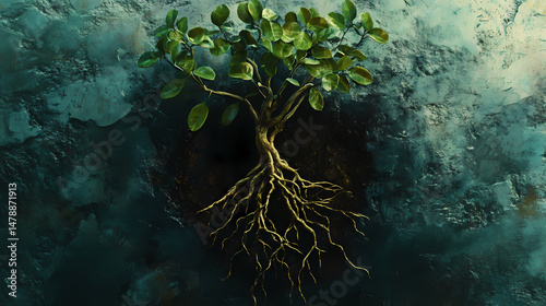 Plant roots anchoring it, unseen but vital. healthy roots, healthy plant. this organic process is necessary for life and growth. [Phantom Botanica] | Apparition Stem | unseen growth. Illustration