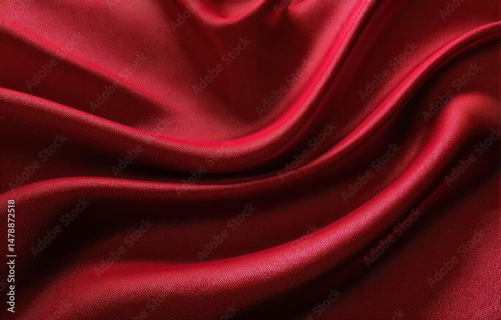 Fototapeta premium Close-up view of deep crimson satin folds.