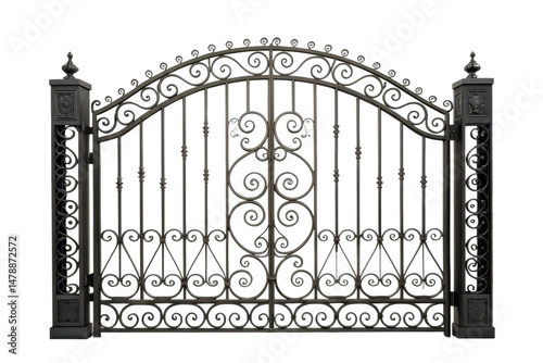 PNG Elegant ornate iron gate with intricate swirl design