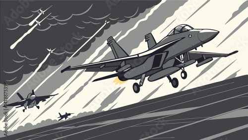 Fighter Jets Taking Off Amidst Stormy Skies