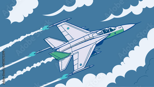 Fighter Jet Cruising Through Blue Cloudy Sky