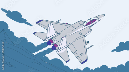 Agile Fighter Jet Bursting Through Cloudy Sky Illustration
