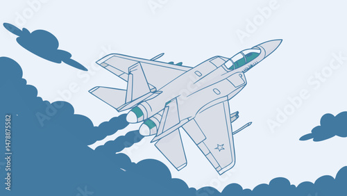 Sleek Fighter Jet Piercing Through Cloudy Sky Illustration