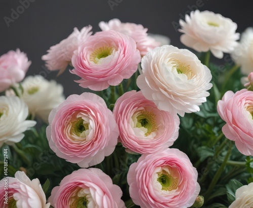 Cluster of pink and white ranunculus, soft light , background, pretty