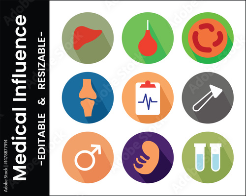 Medical Icon Set With Liver Blood Embryo Bone Knee And Male Symbol