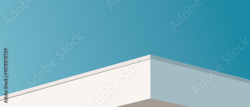 Minimalistic architectural corner with white and blue surfaces, clean lines, and modern geometric design, creating calm and contemporary visual aesthetic