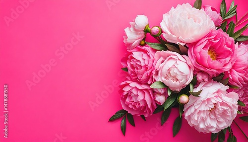Vibrant Pink Peonies on Hot Pink Background: Floral Wallpaper