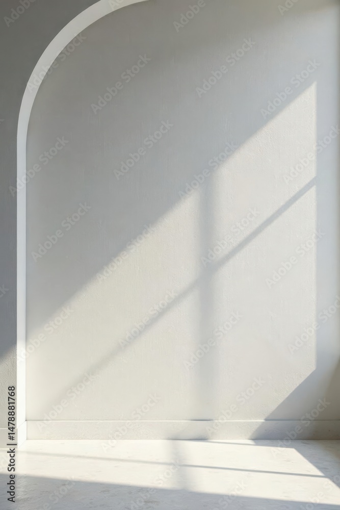 Fototapeta premium Arched wall with soft sunlight illuminating a minimalist interior space
