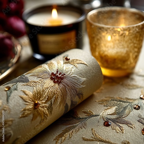 Festive Wallpaper Roll on Table