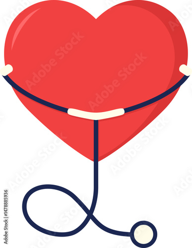 Hypertension illustration with heart, blood pressure, stethoscope, heart pulse for hypertension day, heart day. Vector isolated.