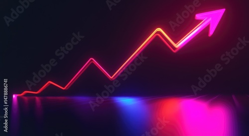 Neon graph of upward trend.  Dynamic glowing lines showcasing growth