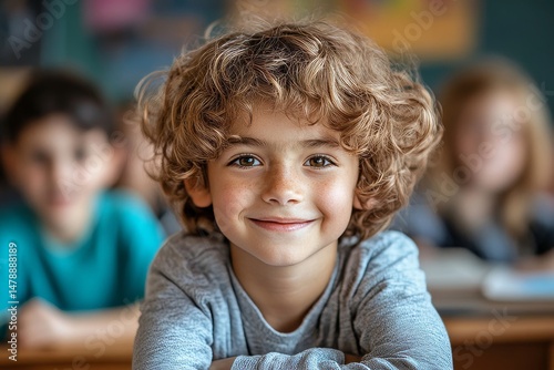 child boy school portrait student education happy elementary pupil friend young kid smiling caucasian childhood little class classroom ai