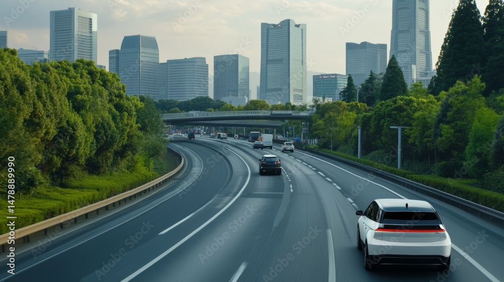 Obraz premium A smart highway equipped with IoT-enabled traffic flow optimization and AI-assisted road safety monitoring,
