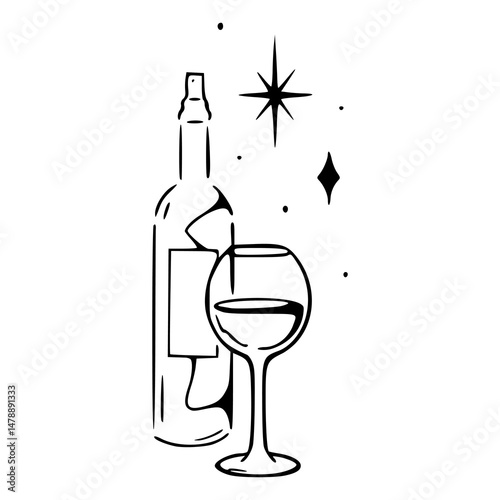 bottle and glass of wine vector design