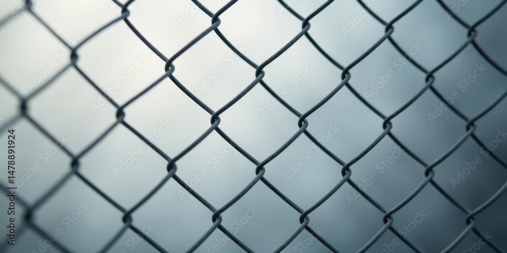 Naklejka premium Close-up view of a chain link fence with a blurred background, showcasing the intricate diamond pattern of the wire mesh